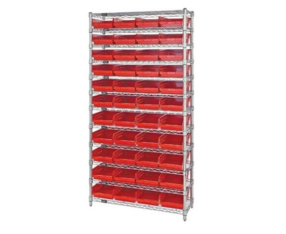 CHROME WIRE SHELVING UNITS WITH SHELF BINS - HWR12-108-R