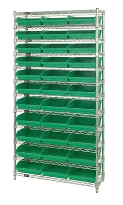 CHROME WIRE SHELVING UNITS WITH SHELF BINS - HWR12-109-G