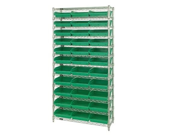 CHROME WIRE SHELVING UNITS WITH SHELF BINS - HWR12-109-G