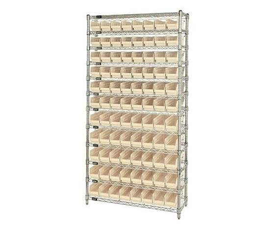 CHROME WIRE SHELVING UNITS WITH SHELF BINS - HWR12-101-I