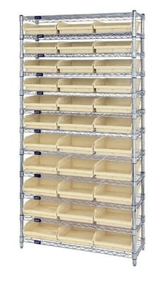 CHROME WIRE SHELVING UNITS WITH SHELF BINS - HWR12-109-I