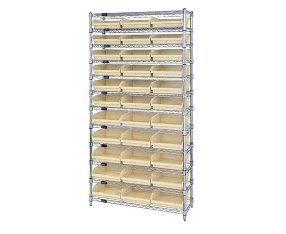 CHROME WIRE SHELVING UNITS WITH SHELF BINS - HWR12-110-I