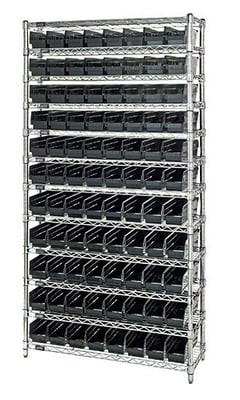 CHROME WIRE SHELVING UNITS WITH SHELF BINS - HWR12-101-BK
