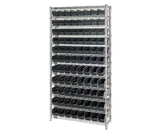 CHROME WIRE SHELVING UNITS WITH SHELF BINS - HWR12-103-BK