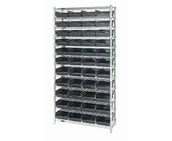 CHROME WIRE SHELVING UNITS WITH SHELF BINS - HWR12-108-BK