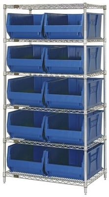 CHROME WIRE SHELVING UNITS WITH HULK CONTAINERS - HWR6-974-B