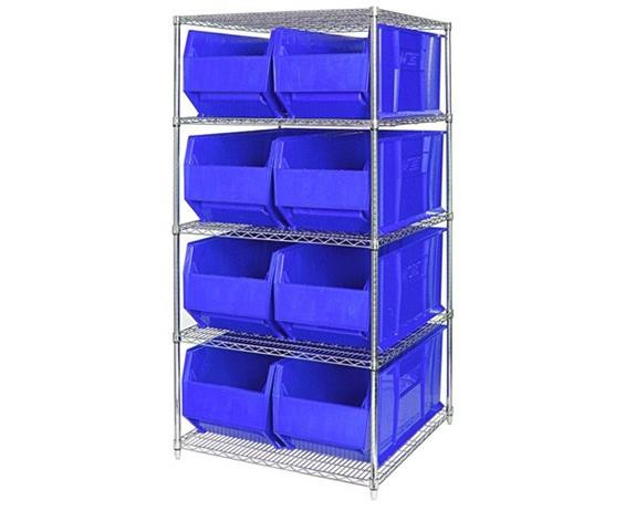 CHROME WIRE SHELVING UNITS WITH HULK CONTAINERS - HWR5-995-B