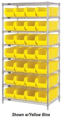 CHROME WIRE SHELVING UNITS WITH HULK CONTAINERS - HWR8-950-R