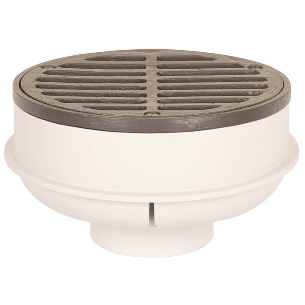 Tomahawk QuadDrain™ 841-2PIR Floor Drain With Ring and Strainer, 2 in Outlet, Hub Connection, 6-1/2 in, PVC Drain, Domestic