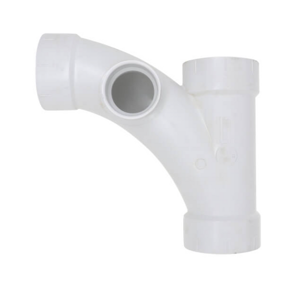3" PVC DWV Wye and 1/8 Bend Combo w/ 2" R Side Inlet