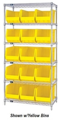 Chrome Wire Shelving Units With Ultra Bins - HWR6-260-B