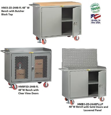 48" Wide Mobile Bench Cabinets - HMJ3-2D-2448FLPB