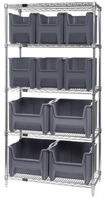 Chrome Wire Shelving Units With Giant Hopper Bins - HWR5-600800-GY