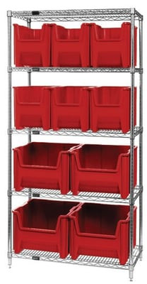 Chrome Wire Shelving Units With Giant Hopper Bins - HWR5-600800-R