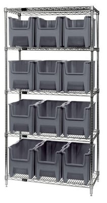 Chrome Wire Shelving Units With Giant Hopper Bins - HWR5-600-GY