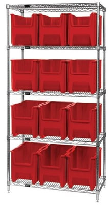 Chrome Wire Shelving Units With Giant Hopper Bins - HWR5-600-R