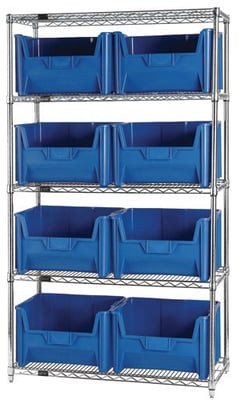 Chrome Wire Shelving Units With Giant Hopper Bins - HWR5-700-B
