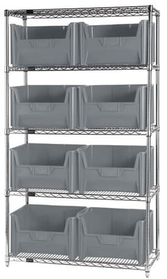 Chrome Wire Shelving Units With Giant Hopper Bins - HWR5-700-GY