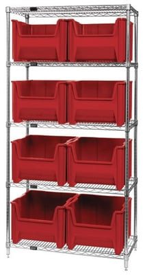 Chrome Wire Shelving Units With Giant Hopper Bins - HWR5-800-R