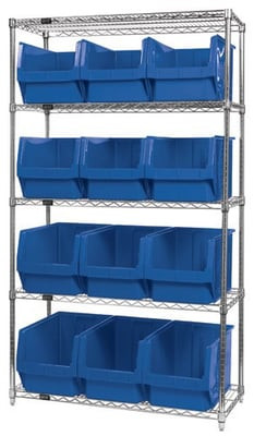 Chrome Wire Shelving Units With Magnum Bins - HWR5-533-B