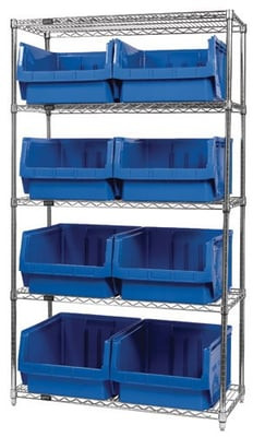 Chrome Wire Shelving Units With Magnum Bins - HWR5-543-B