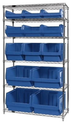 Chrome Wire Shelving Units With Magnum Bins - HWR6-13-MIX-B