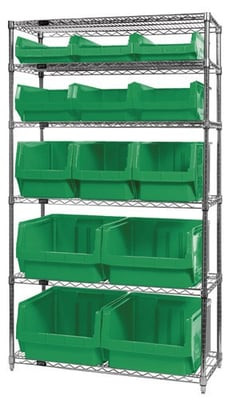Chrome Wire Shelving Units With Magnum Bins - HWR6-13-MIX-G