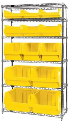 Chrome Wire Shelving Units With Magnum Bins - HWR6-13-MIX-Y