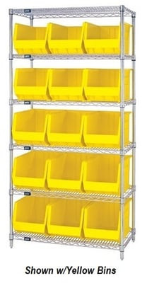 Chrome Wire Shelving Units With Ultra Bins - HWR6-260-BK