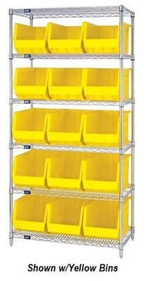 Chrome Wire Shelving Units With Ultra Bins - HWR6-260-I