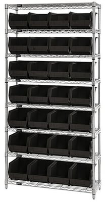 Chrome Wire Shelving Units With Ultra Bins - HWR8-240-BK