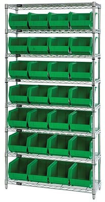 Chrome Wire Shelving Units With Ultra Bins - HWR8-240-G