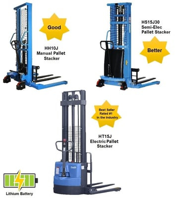 Pallet Stackers That Are Manual, Semi-Electric And Full Electric W/Adjustable Base Legs - HT15J