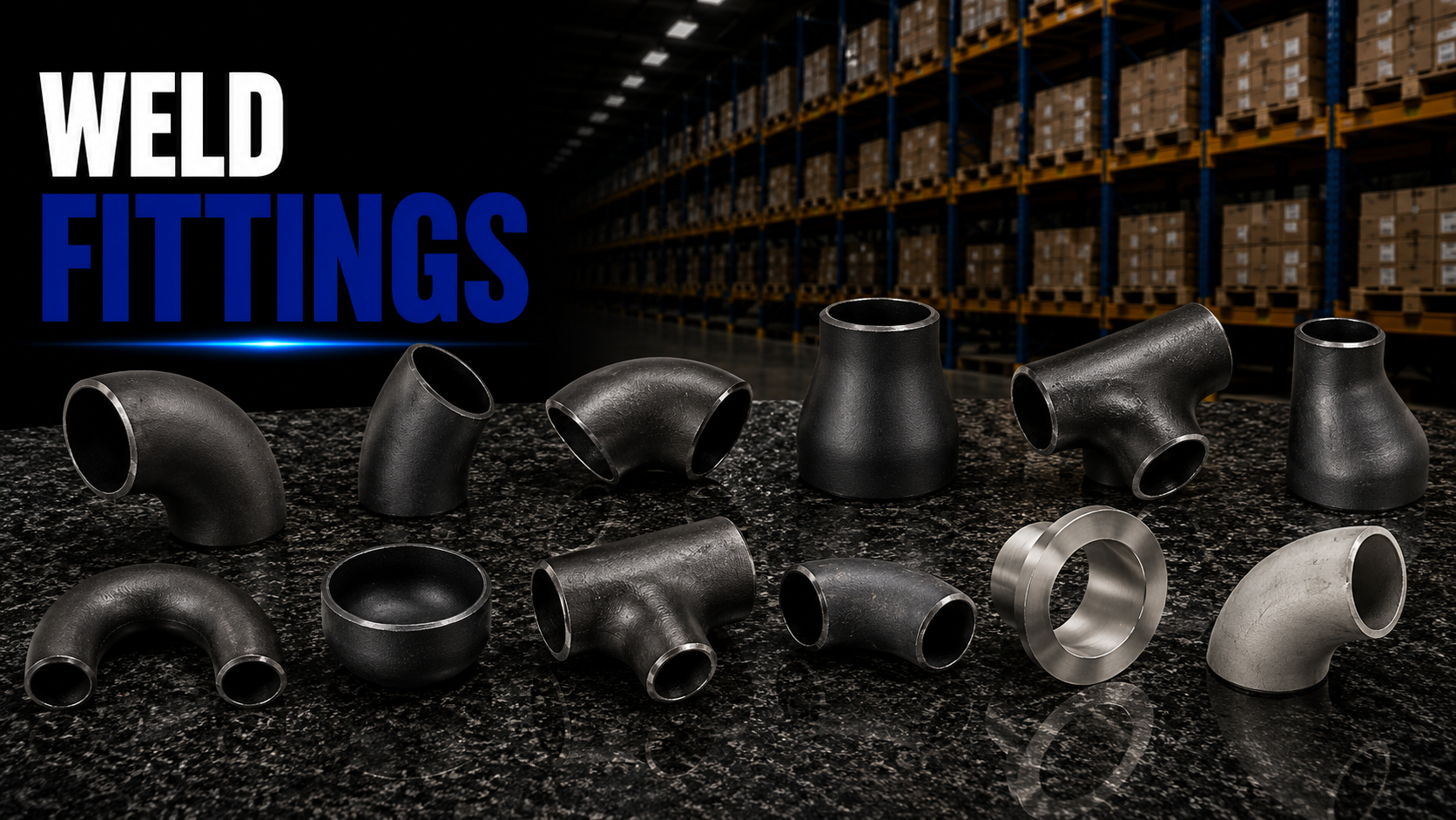 Butt weld fittings including elbows, tees, reducers, caps, and laterals for industrial, commercial, and high-pressure piping systems.