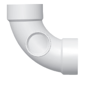 PVC DWV Long Sweep 1/4 Bend w/Side Inlet 3x3x2" (H x H x H)