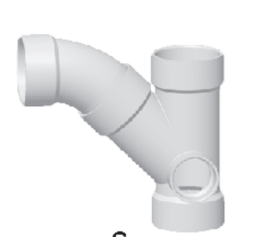 PVC DWV Combination Wye and 1/8 Bend w/Left Side Inlet 3x3x3x2 (All HUB)