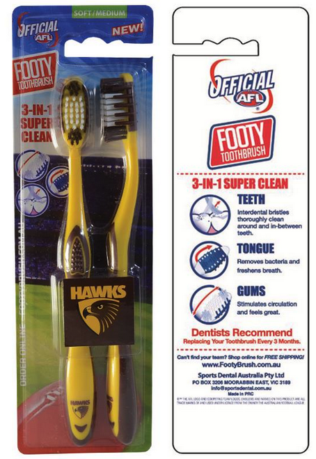 Hawthorn Hawks AFL Adults Toothbrush - 2 Pack