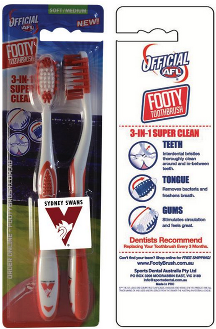 Sydney Swans AFL Adults Toothbrush - 2 Pack
