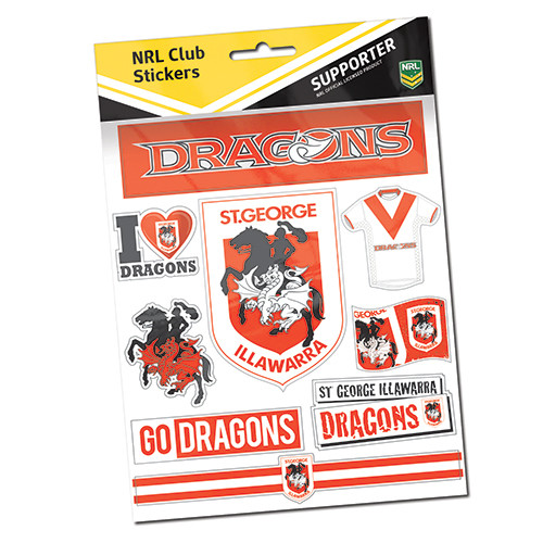 St George Illawarra Dragons NRL Sticker Sheet