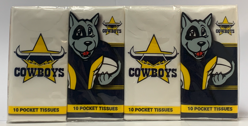 North Queensland Cowboys NRL Mascot Pocket Tissues - 4 Pack