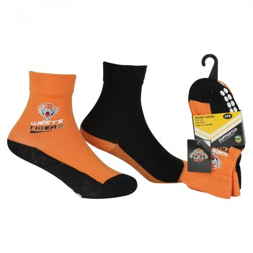 Wests Tigers Infant Non Slip Socks - 2 Pack