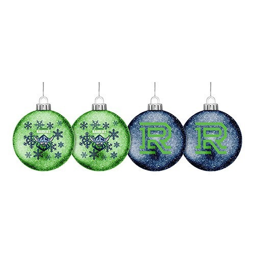 Canberra Raiders Official NRL Set of Four Glitter Baubles