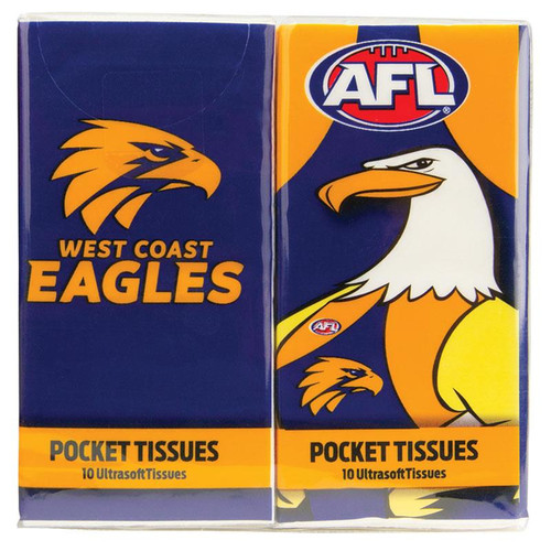 West Coast Eagles AFL Mascot Pocket Tissues - 4pk West Coast Eagles AFL Mascot Pocket Tissues - 4pk