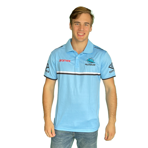 Cronulla Sharks 2023 NRL Mens Sky Blue Players Polo Shirt