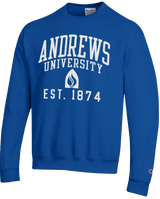 B- Champion, Sweatshirt, Blue - Andrews University over logo Est 1874