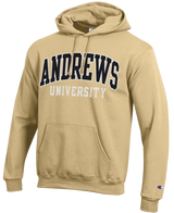 B- Champion, Hoodie, Yellow - Andrews University in black and embroidered
