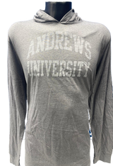 B - League, Relaxed Unwind Lifestyle T-shirt, Long sleeve w/hoodie, Gray - Andrews University in white