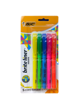 Bic, Brite Liner Highlighter, Assorted Colors, 5 Pack