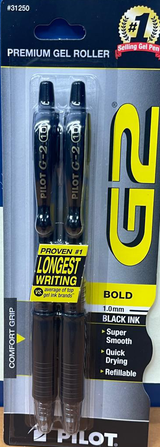 B - Pilot, Premium Gel G2 Pen, 1.0mm, Black, 2 Pack