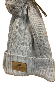 Knit Pom Beanie Silver - AU Leather Patch